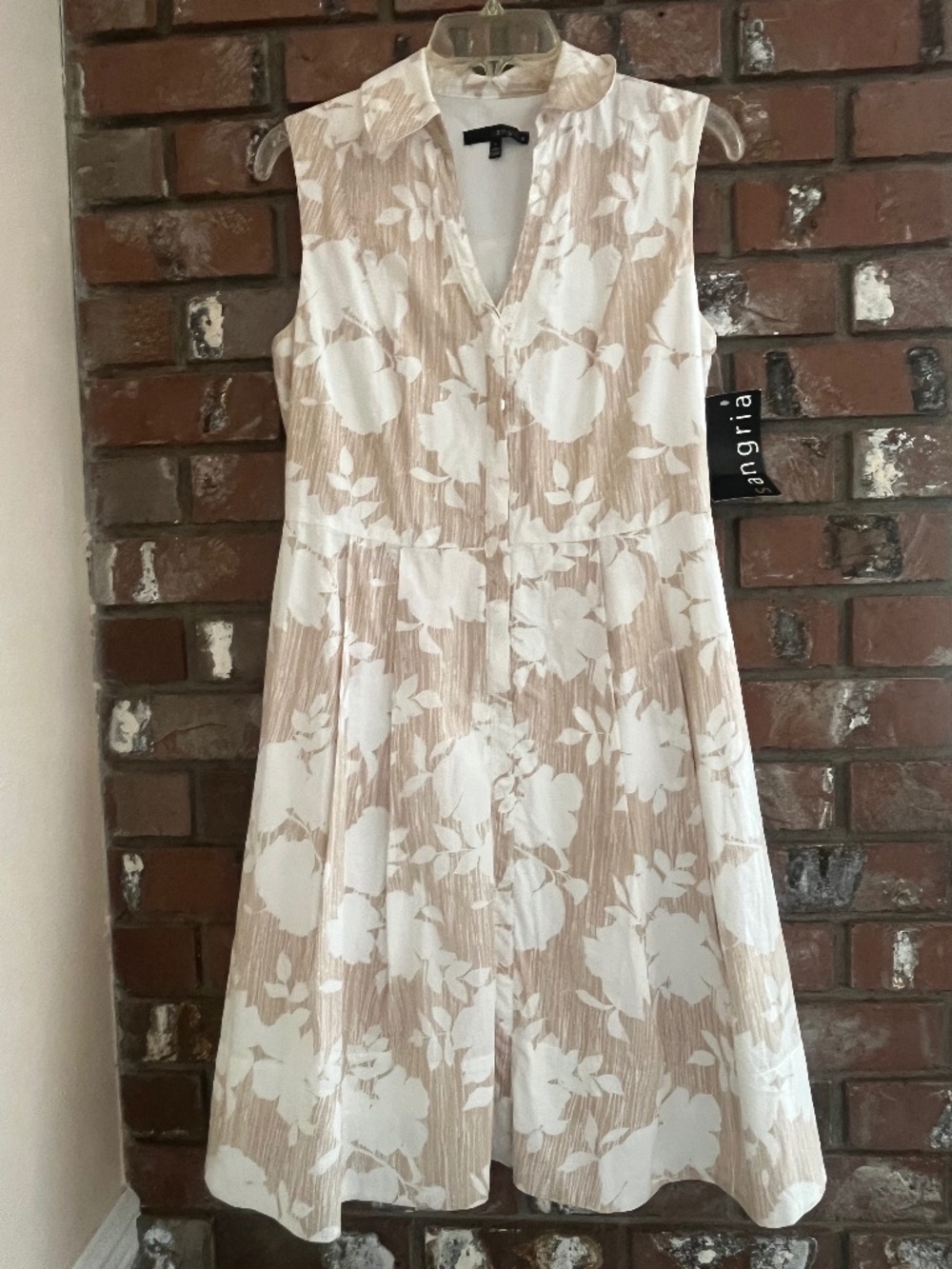 NWT Sangia Cotton Sleeveless Floral Sun Dress Beige White Lined Size 6